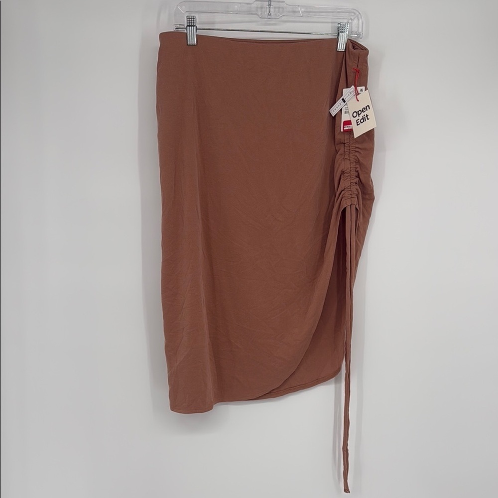 Open Edit Ruched Side Midi Skirt | Size L | Rust Brown | Nordstrom New With Tags